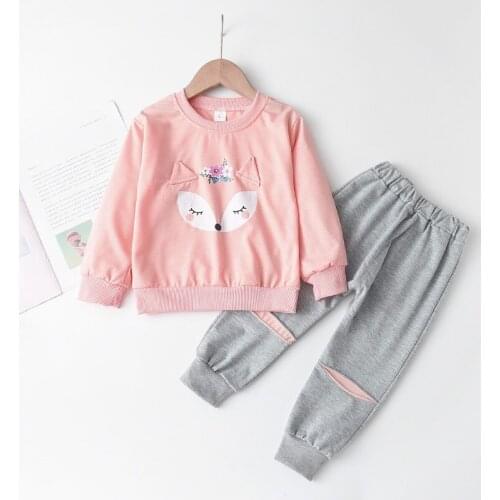 Girl Clothes Set Spring Kids Cartoon Print Tops And Pants 2pcs Outfits For Girl Fall Children Casual Cotton Suits