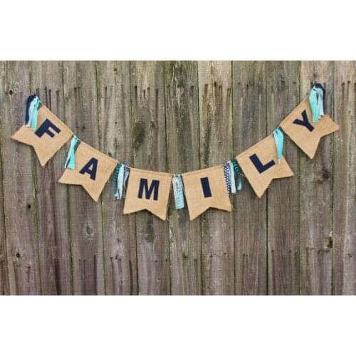 Hot burlap FAMILY banner fabric tassel garland Custom letter bunting handmade kidsroom home decorations new family party decor