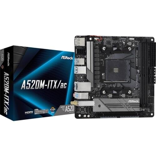 ASRock Super Alloy A520M-ITX/ac Desktop Motherboard A520 Socket For AMD AM4 CPU DDR4 SATA3, 1 Ultra M.2 USB 3.1 HDMI Mini-ITX