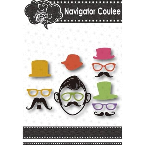 Metal cutting die, old mans head, glasses and hat, decoration making template, family photo card embossing die