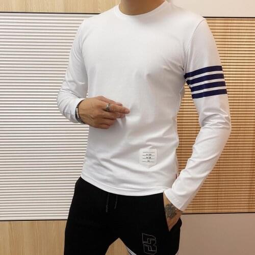 2021 Brand Mens T Shirts Graphic Autumn Long Sleeve Clothes Plus Size Homme High Quality Korean Style Black Fashion Striped Tops