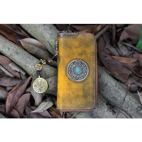 Free Shipping,Brand Ethnic style men vintage wallet.woman genuine Leather purse tanned leather long hand carvings,sales