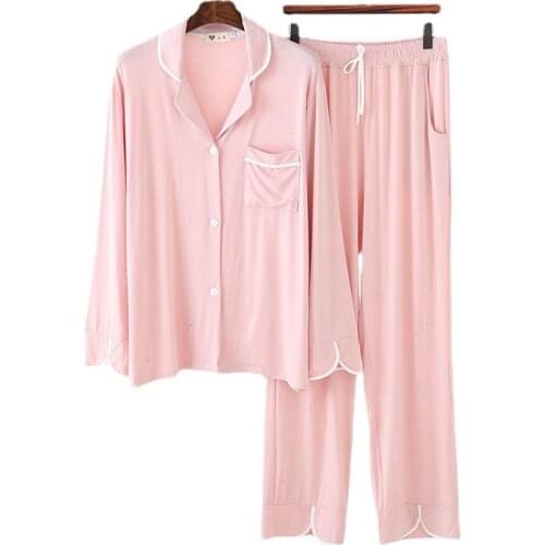 Soft Pajamas Set Spring Summer Woman Pajamas Sleepwear Casual Loose Long-sleeved Trousers Modal Home Female Homewear
