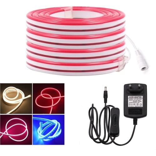 12V DC Neon Light with Switch Plug SMD2835 120Leds/M Led Strip Flexible Neon Sign Night Lamp IP67 Waterproof Neon Rope Ribbon