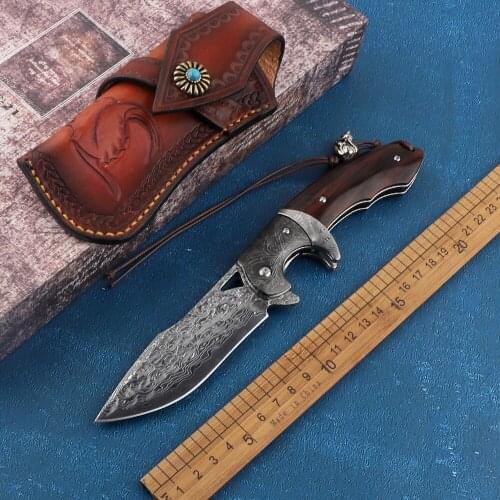 NINE THORN Damascus steel pocket knife camping hunting knife folding knife camping knife outdoor tool tactical self-defense