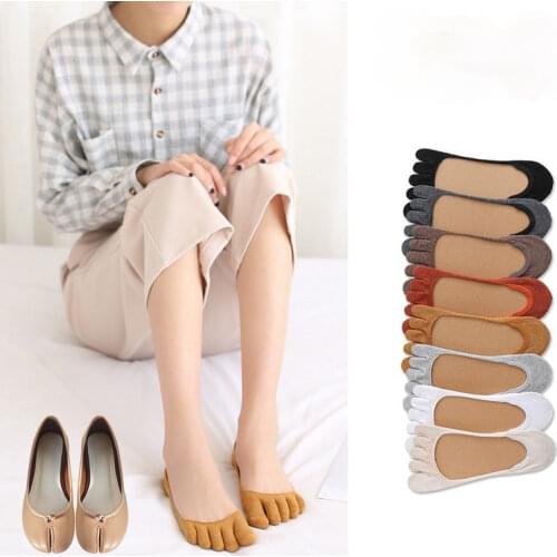 Spring Summer Cotton Silk Invisible Five-finger Womens Socks Novelty Non-slip Cute Breathable Female Socks Fashion Ladies Sukka