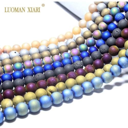 Wholesale Round Natural Stone Beads Quartz Geode Agates For Jewelry Making DIY Bracelet Necklace 6/8/10 /12 mm Strand 15