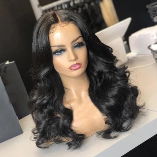 Black Wavy Wigs Waves Synthetic Full Glueless Wavy Lace Front High Quality Wig Unice Natural Hair Dark Brown Wig For Women