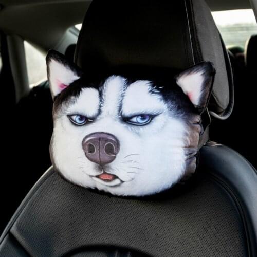 3D Printed Dog Cat Paper pumping Facecar Headrest Pillow and Seat Belts Cover Neck Rest Auto Neck Safety Cushion Husky, Shiba In