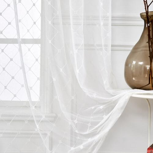 White Plaid Sheer Curtains for Living Room Bedroom Embroidered Diamond Elegant Organza Sliding Glass Door Window Drapes