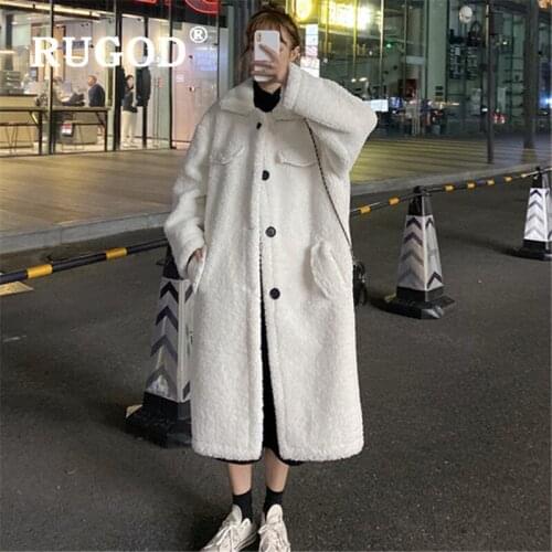 RUGOD Thick warm lamb wool coat women fashion sinble breasted long sleeve white winter jacket Long winter coat casaso Mujer