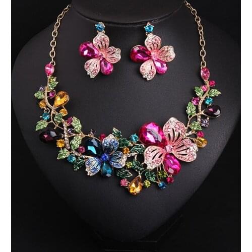 Sakuralov African Jewelry Set Bridal Jewelry Wedding Glamour Woman Flower Crystal Necklace Earring Fashion Jewelry