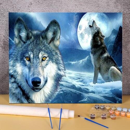 Snow Wolf Coloring By Numbers Painting Complete Kit Oil Paints 40*50 Canvas Pictures Decorative Paintings Crafts For Wholesale