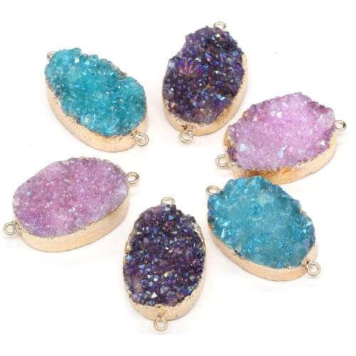 Natural Stone Pendant Connectors Exquisite Egg Shape Crystal Agates Link Charms for Jewelry Making Necklace Bracelet Gift