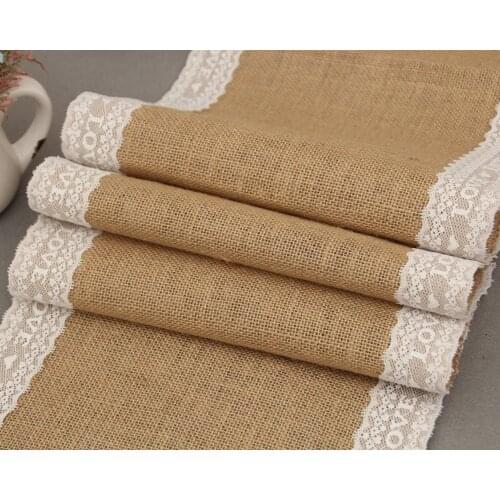 30*180 Burlap Lace Hessian Table Runner Rustic Natural Jute Country Wedding Party Dining Table Decoration Farmhouse Decoration