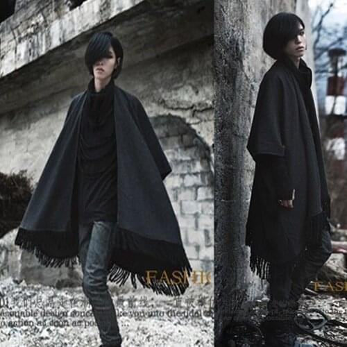 Trench Coat Men Cape Slim Cardigan Male Cape Cloak Batwing Male Outerwear Loose Outerwear Casaco Masculino Erkek Mont Black 2020