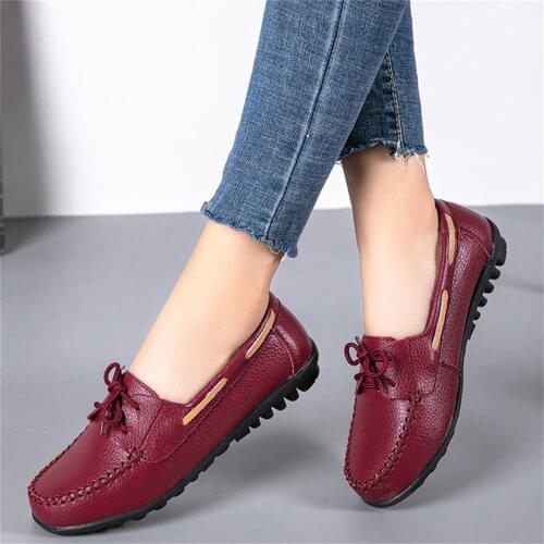 Women Shoes Loafers Soft Leather Solid Casual Flat Shoes Lace-up Fashion Breathable Comfortable Walking Single Shoes Large Size