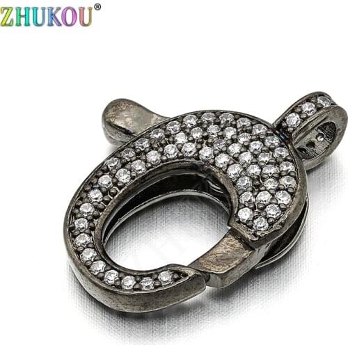 17*22mm Brass Cubic Zirconia Lobster Clasps Hooks for Diy Jewelry Findings Accessories, Mixed Color, Hole: 3mm, Model: VK49