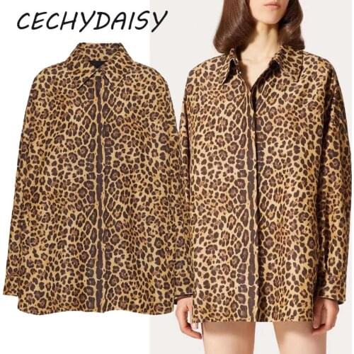 2021 Autumn Winter Leopard Printed Blouse Women Turn-Down Collar Long Sleeve Loose Casual Shirts Traf Tops Clothes High Street