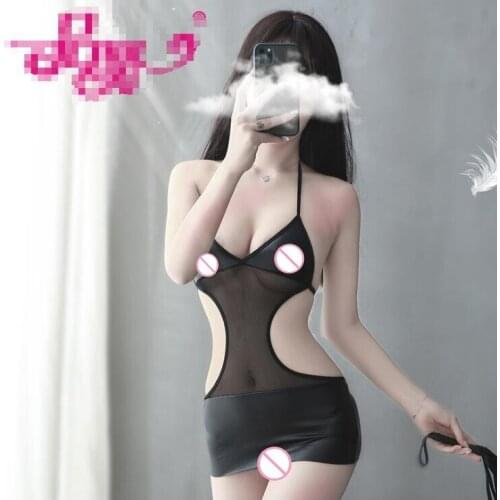 Ladies One-Piece Swimsuit Sexy One-Piece Nightdress PU Perspective Sexy Temptation