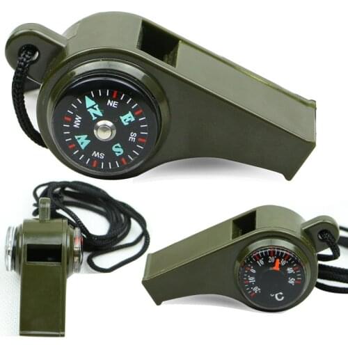 1Pcs Outdoor Whistle Compass Thermometer 3 In 1 Camping Hiking Accessory Multi-Functional Survival Tools Nylon Neck Rope Compass