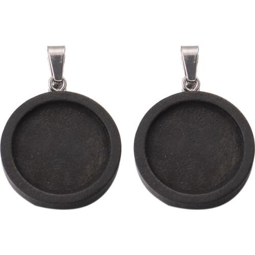 10pcs Black Wood Cabochon Base Fit 20 25 30mm Blank Stainless Steel Pendant Trays for Diy Jewelry Accessories Necklace Making