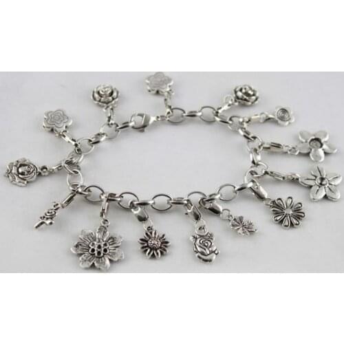 15pcs Tibetan silver flower charm bracelets #20016