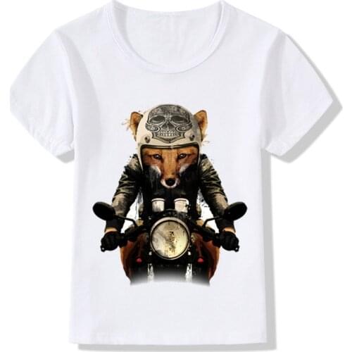 2020 Children Fox Biker Print Funny T-shirt Boys and Girls Summer Retro Skull Head Casual T shirt Kids Tops Baby Clothes