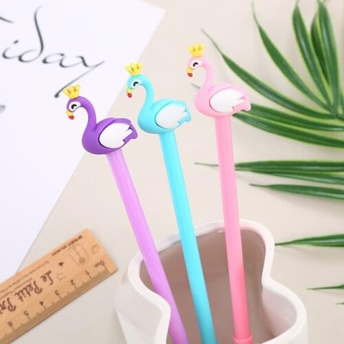 24 Pcs Per Set Cartoon Flamingo Gel Pen Cute Kawai Office Supplies Sign Pen Stationery Swan Gel Pen Wholesale Stationery Cute