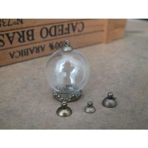 25x15mm Diy glass globe ball with bronze cap with bronze an crown base Mini handmade glass vial jewelry pendant