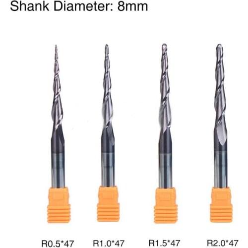 4Pcs/set Carbide Tapered Ball Nose End Mill Dia 8mm For CNC Machine Tool HRC55