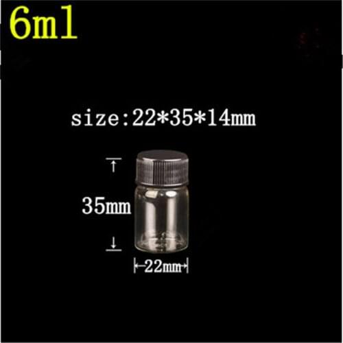 50 pcs 14 mm Screw Mouth 22x35 mm Small Glass Bottles With Black Plastic Cap DIY 6 ml Empty Vials Bottles Containers