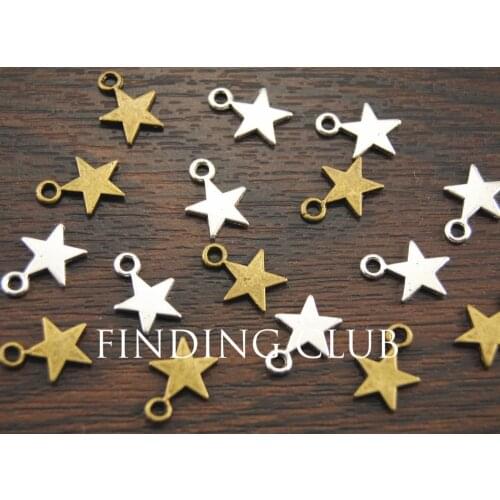 50 pcs Bronze/Silver Color Star Charms Pendant, Drop Double Side 10mm Metal Bracelet Necklace Jewelry Findings A322/A1031