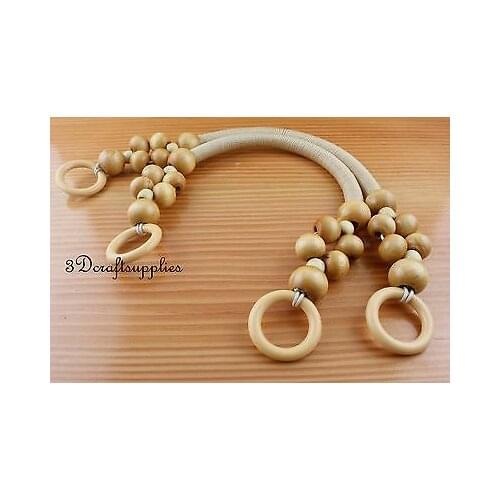 Wooden handles with wood bead Purse handles handbag handle a pair 46 cm Y37