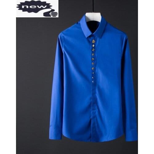Designer Mens Rivets Long Sleeve Formal Shirt Groom Wedding Party Dress Shirts Plus Size Business Man 2021 New Top Chemise Homme