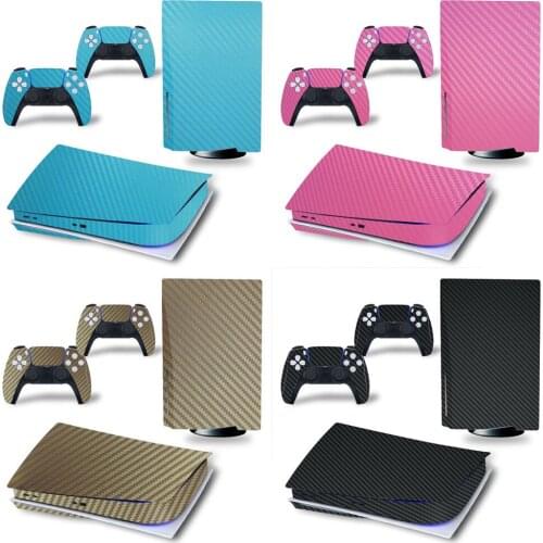 For PS5 Disk Edition Carbon Fiber Skin Sticker Decal Cover for PlayStation 5 Console and 2 Controllers PS5 Disk Skin Sticker