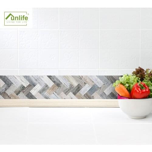 Funlife® Herringbone Natural Wood Wall Stickers Removable Waterproof Decor Home Self-Adhesive Bathroom Kitchen Border Sticker