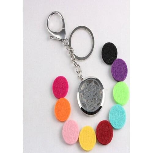 Chrysanthemum Stainless Steel Perfume Locket Keychains Aromatherapy Essential Oils Diffuser Locket Keychains keyrings 10PCS