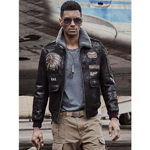 Indian Totem Men Aviator Jacket Mens Shearling Coat Pilot Jacket Mens Fur Coat B3 Sheepskin Outwear