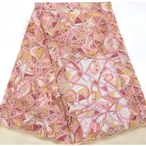 Exquisite and colorful sequins interwoven graphic tulle embroidery, African lace fabric, suitable for fashionable ladies party