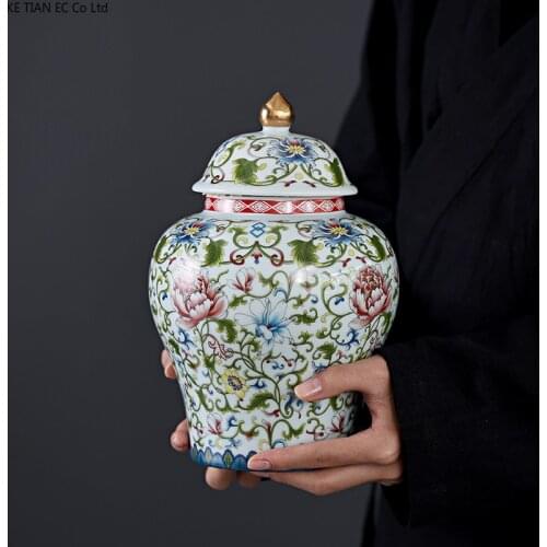 Ceramic Ceramic Tea Caddy Large General Jar Decoration Kitchen Food Sealed Box Household Flower Vase Desktop Flower Arrangement