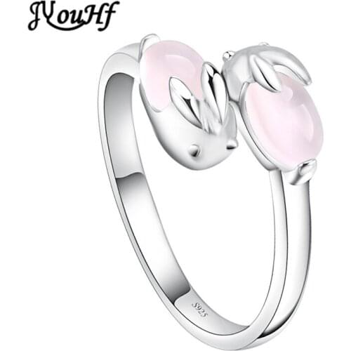 JYouHF Lovely Rabbit Bunny Animal Rings for Women Jewelry New Sweet Pink Stone White Gold Color Finger Rings Girl Birthday Gift