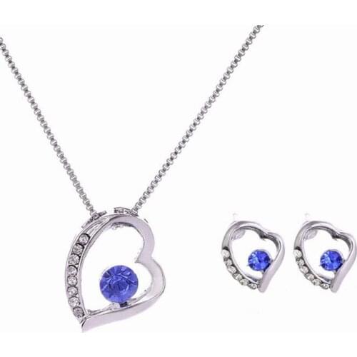 Exquisite 925 sterling silver jewelry set ladies bride wedding, Austria blue crystal necklace earrings Valentines Day gift