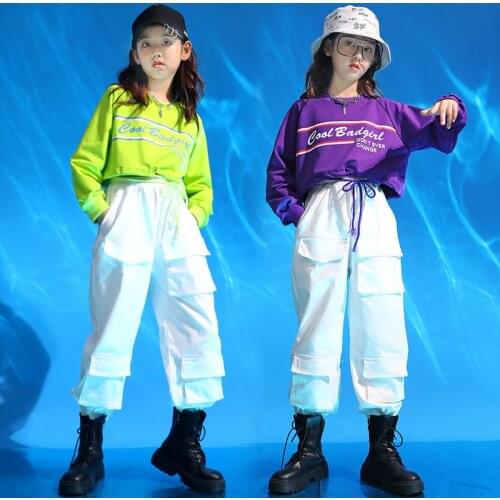 Girls Jazz Dance Costumes Kids Fashion Street Dance Practice Clothes Performance Clothing Long Sleeve Hip Hop Rave Outfit PP007