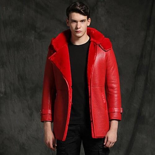 2020 New Red Fashion Winter Fur Coat Men Business Formal Casual Thicken Warm Fur Coat Real Sheepskin Leather Genuine Real Fur