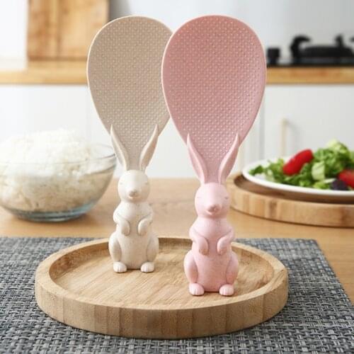 Wheat Straw Cute Rabbit Spoon Can Stand Up Rabbit Rice Shovel Cooker Rice Spoon Creative Non-stick Cartoon Kitchen Items