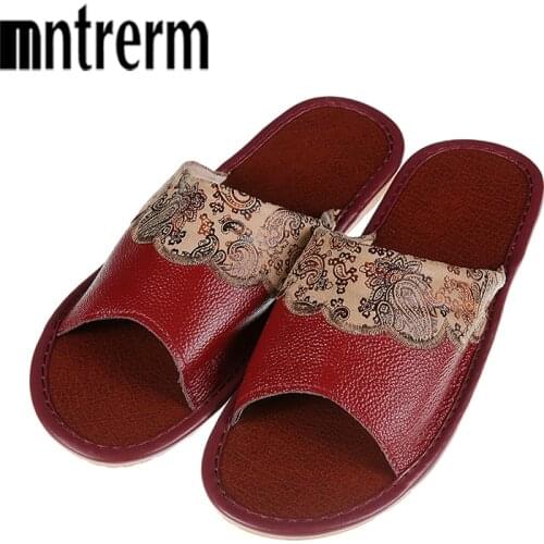 Mntrerm High Quality skin Slippers Anti-Slip Floor Shoes Non-Slip Interior Fashion Home Slippers Leather slipper women