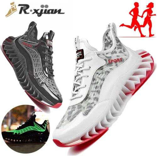 New Blade Sole Running Shoes Women Night Fluorescent Effect Trendy Sports Shoes Mens Breathable Shock-absorbing Jogging Shoes