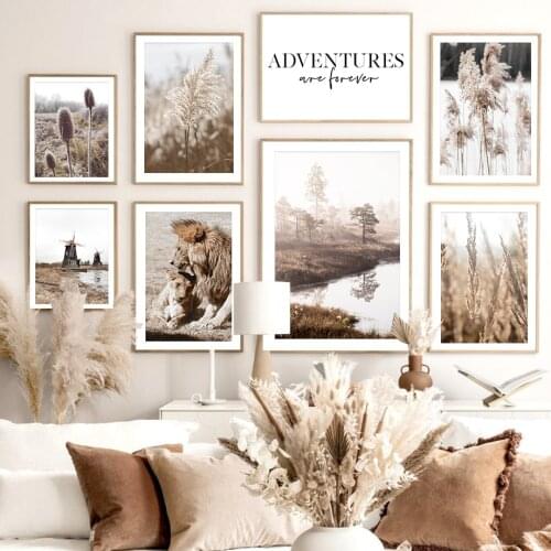 Autumn Lion Reed Grass Dandelion Windmill Wall Art Canvas Painting Nordic Posters And Prints Wall Pictures For Living Room Decor