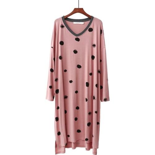 Modal Nightdress Female Spring Summer Loose Large Size Long-Sleeve V-Neck Homewear Ladies Gecelik Soft Comfortable Night Dress